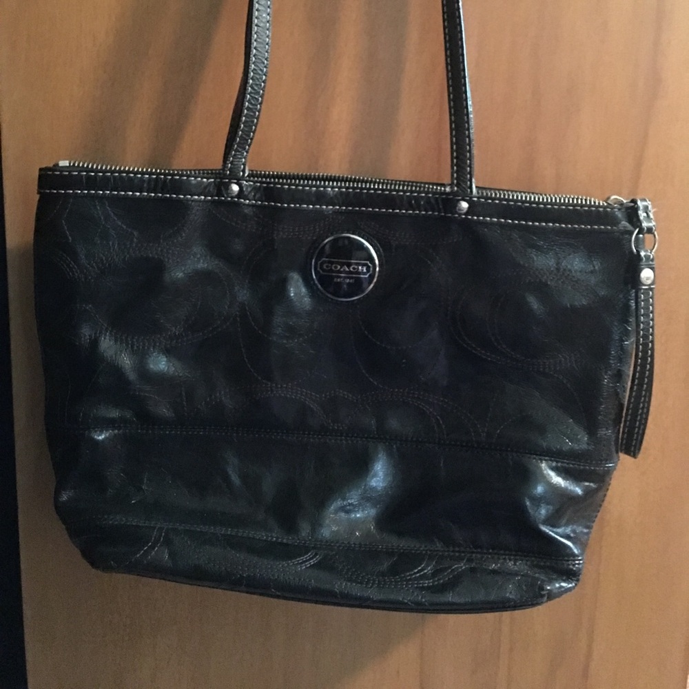 Black patent satchel